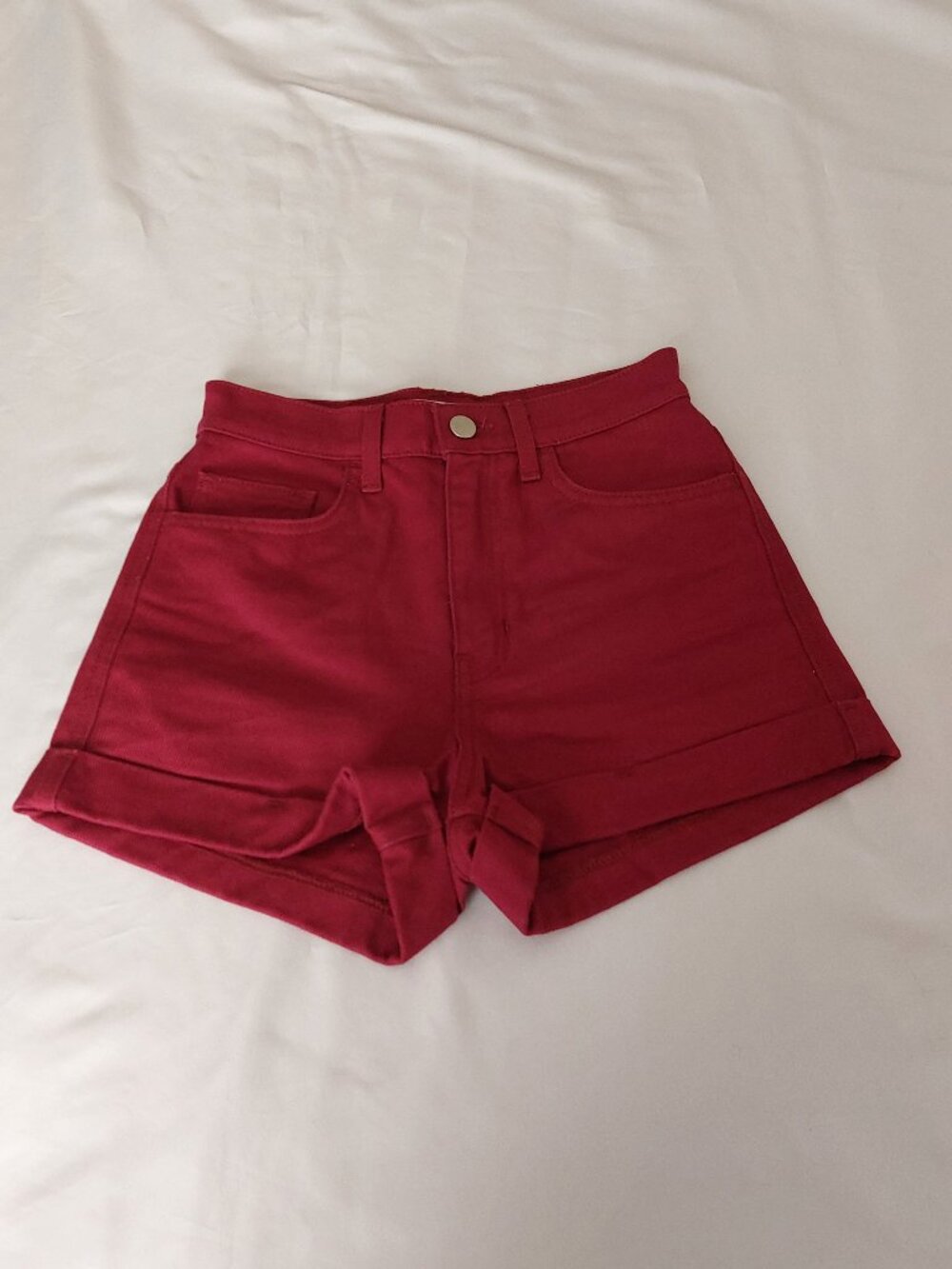American Apparel Denim High-Waist Cuff Short - Hibiscus